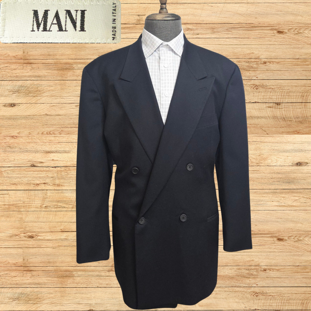 Mani Giorgio Armani Double-Breasted Blazer Mens 46R Black Peak Lapel Italy Wool